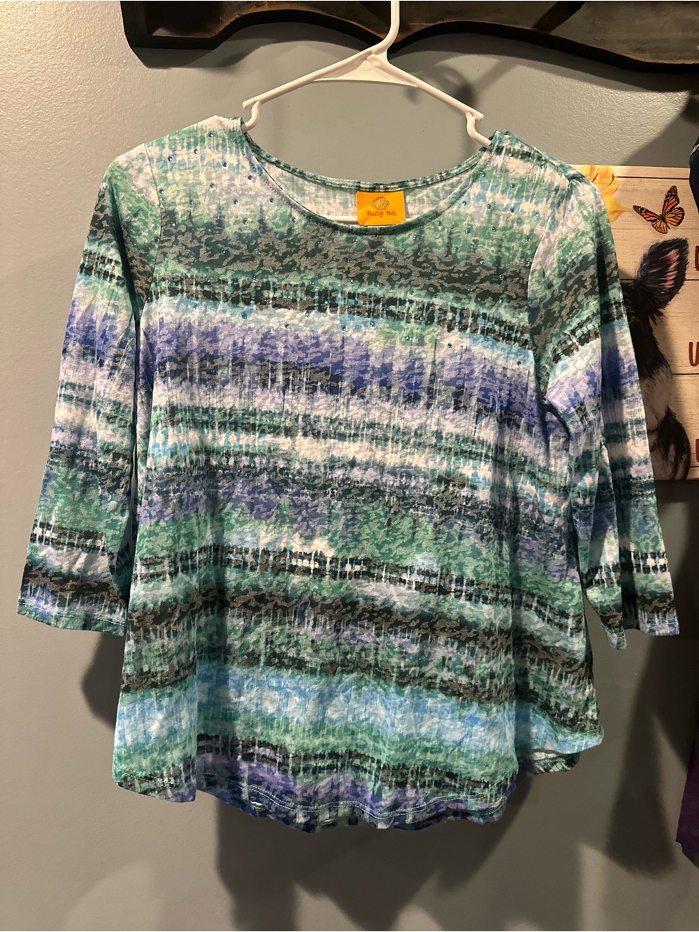 Ruby Rd. Striped Knit Top in Teal, Blue & Green